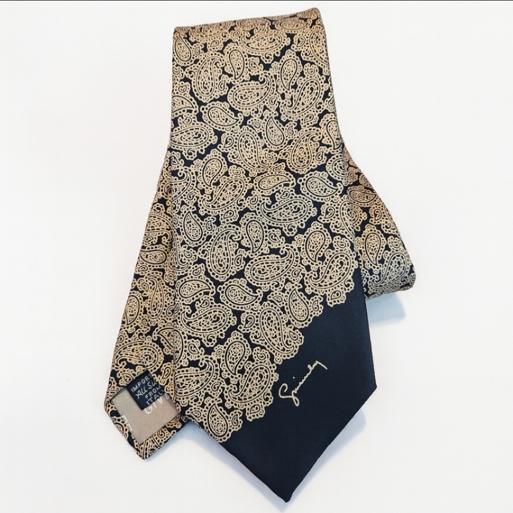 Givenchy Black and Cream Paisley Silk Tie